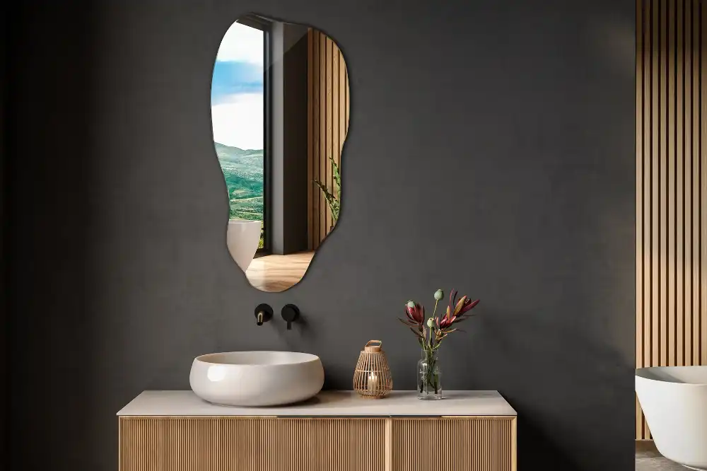 Organic shape mirror stain hanging