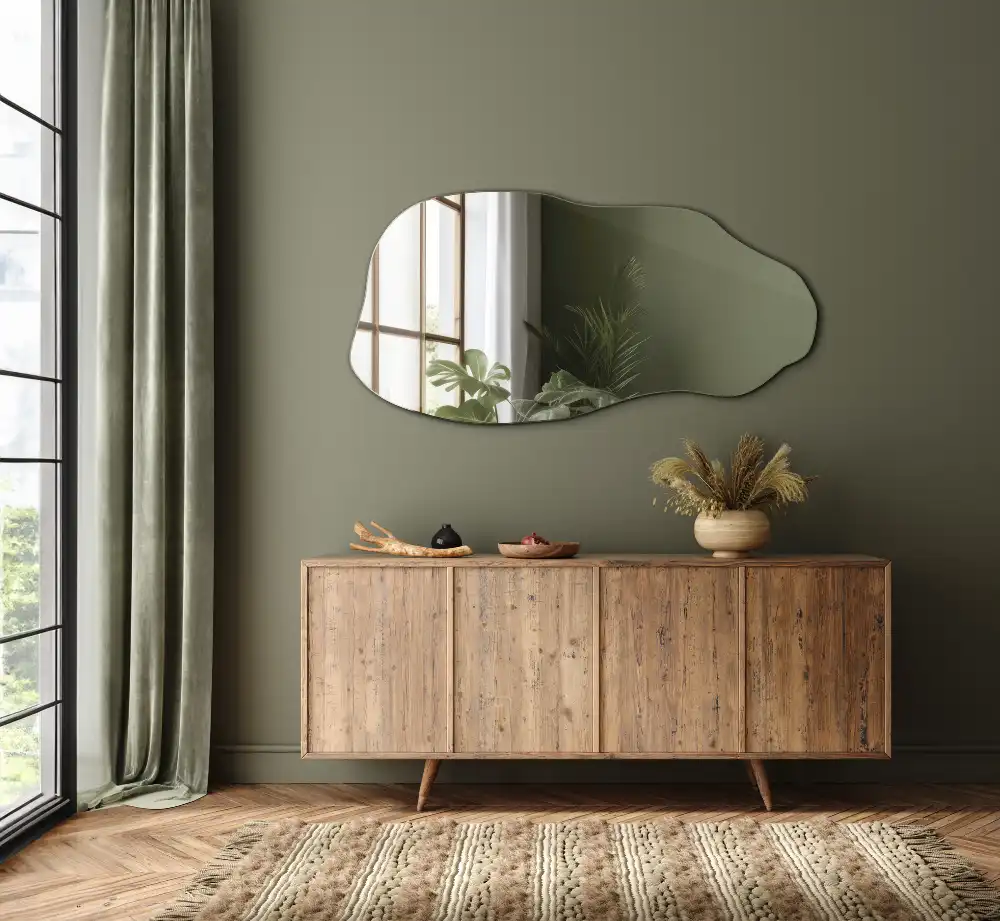 Organic shape mirror stain hanging