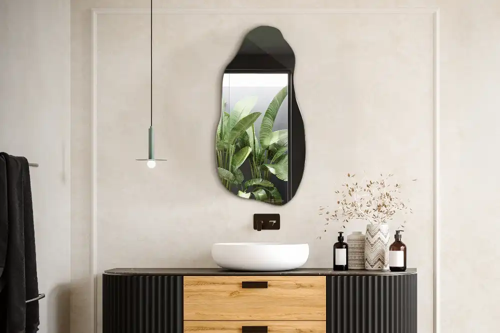 Organic shape mirror stain hanging