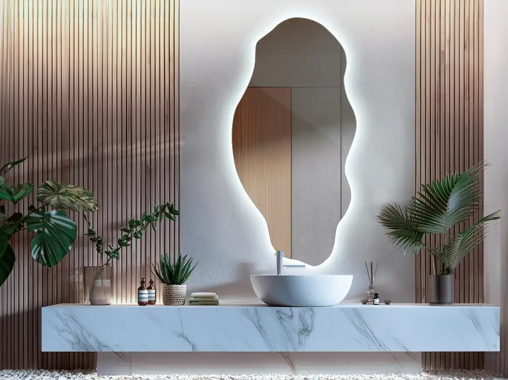 Unusual shaped mirror LED illuminated spot