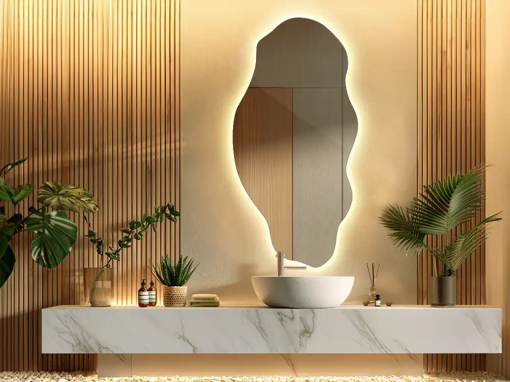 Unusual shaped mirror LED illuminated spot