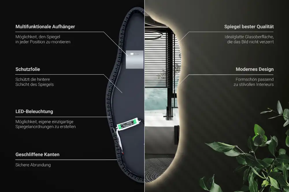 Organic shape led backlit mirror stylish