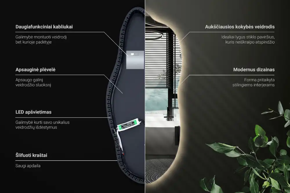 Organic shape led backlit mirror stylish