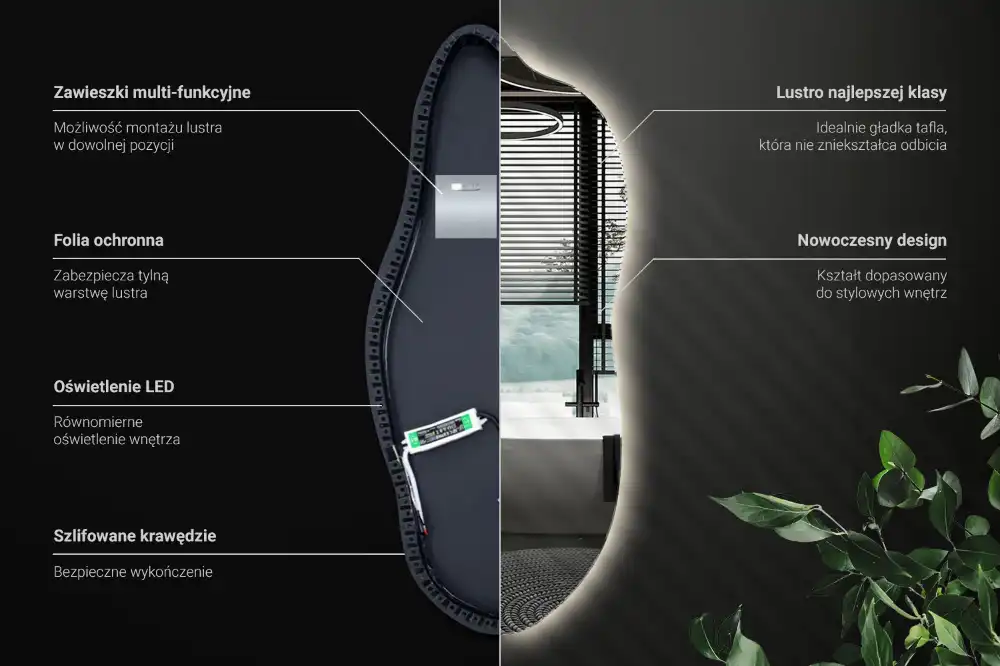 Organic shape led backlit mirror stylish