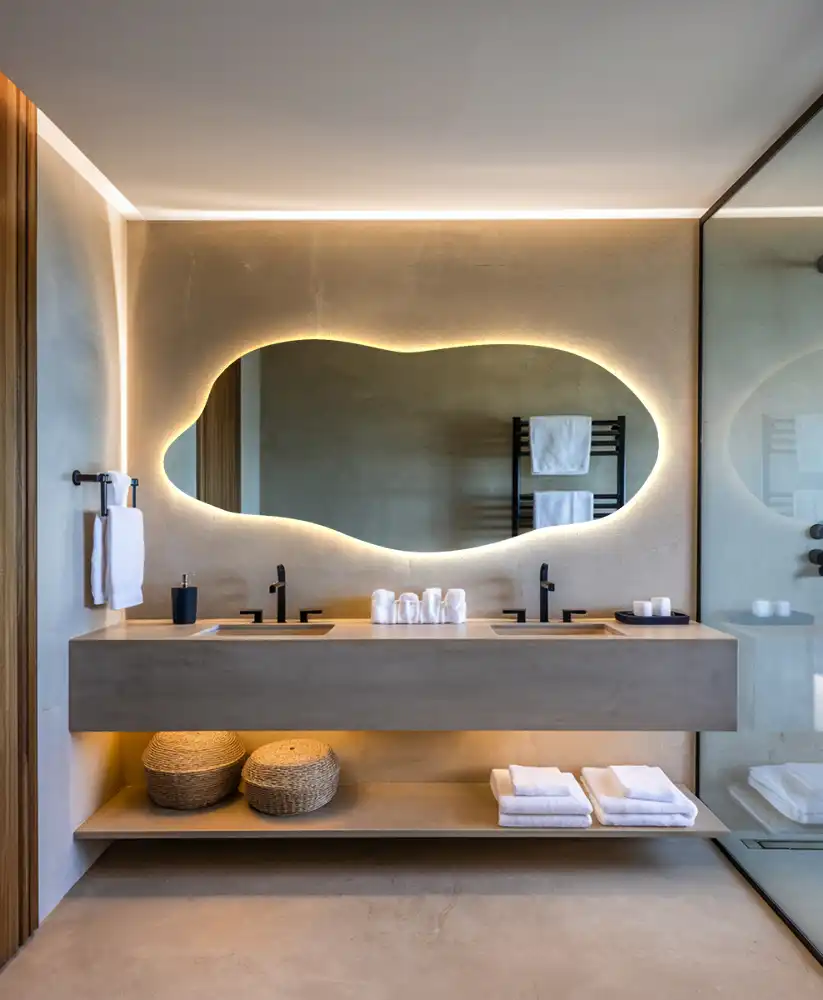 Organic shape led backlit mirror stylish