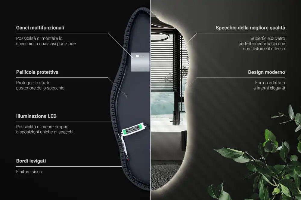 Organic shape led backlit mirror stylish