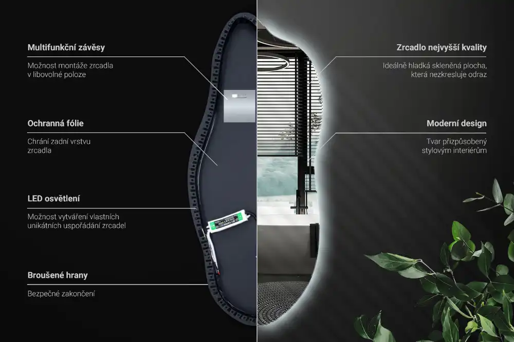 Organic shape led backlit mirror stylish