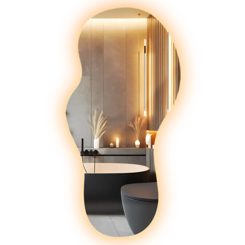 Elegant irregular shaped wall mounted LED mirror
