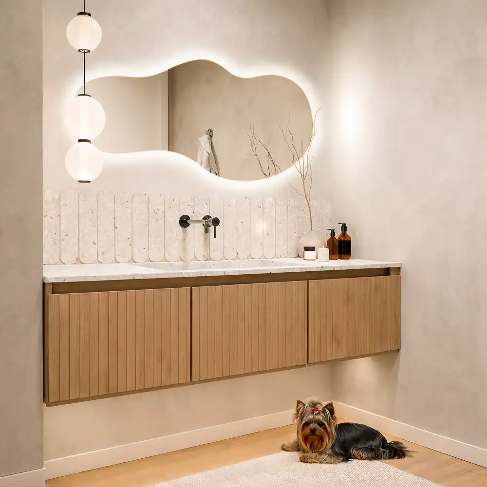 Elegant irregular shaped wall mounted LED mirror