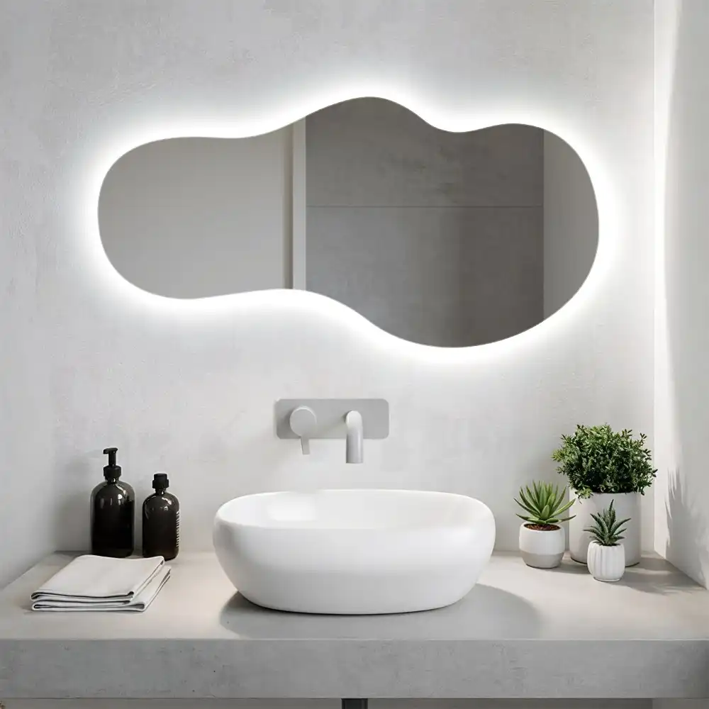 Elegant irregular shaped wall mounted LED mirror