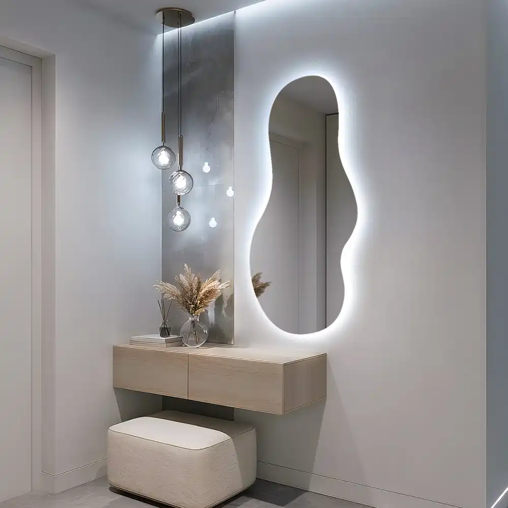 Elegant irregular shaped wall mounted LED mirror