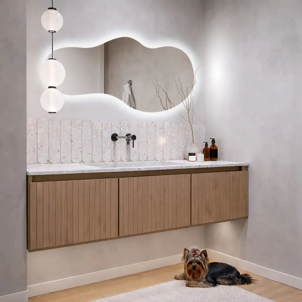 Elegant irregular shaped wall mounted LED mirror