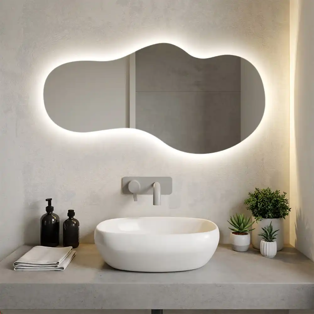 Elegant irregular shaped wall mounted LED mirror