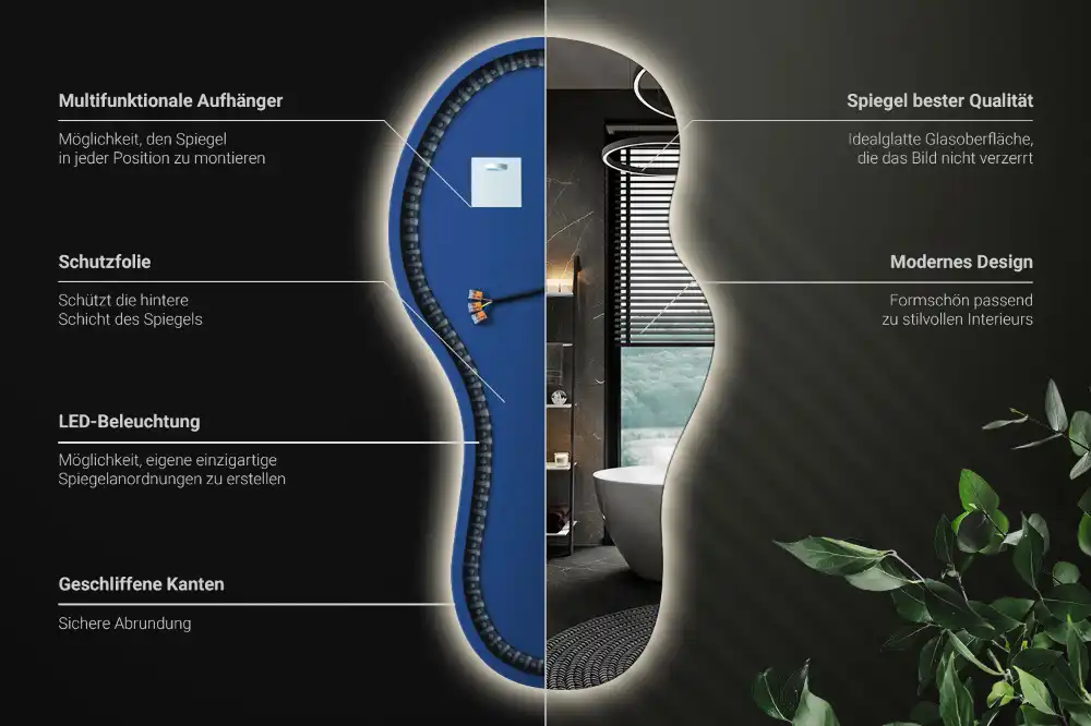 Elegant irregular shaped wall mounted LED mirror
