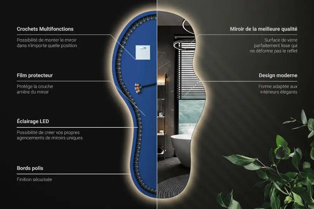 Elegant irregular shaped wall mounted LED mirror