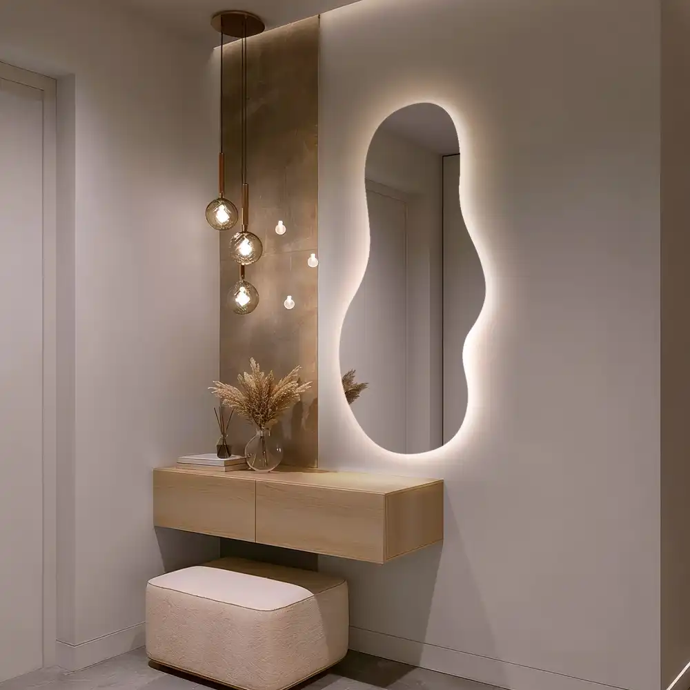 Elegant irregular shaped wall mounted LED mirror