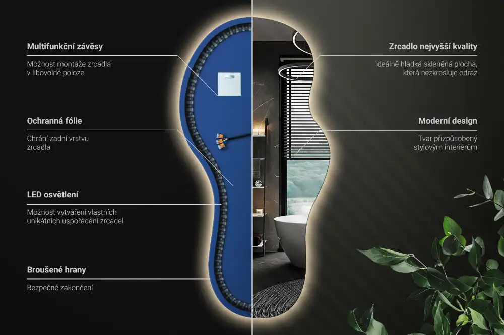 Elegant irregular shaped wall mounted LED mirror