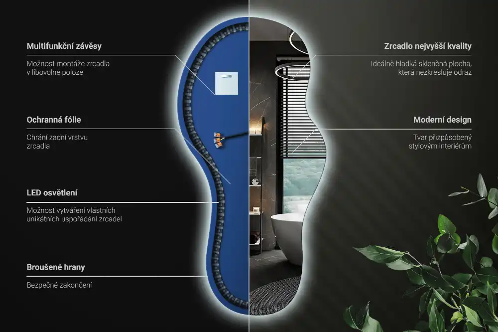 Elegant irregular shaped wall mounted LED mirror