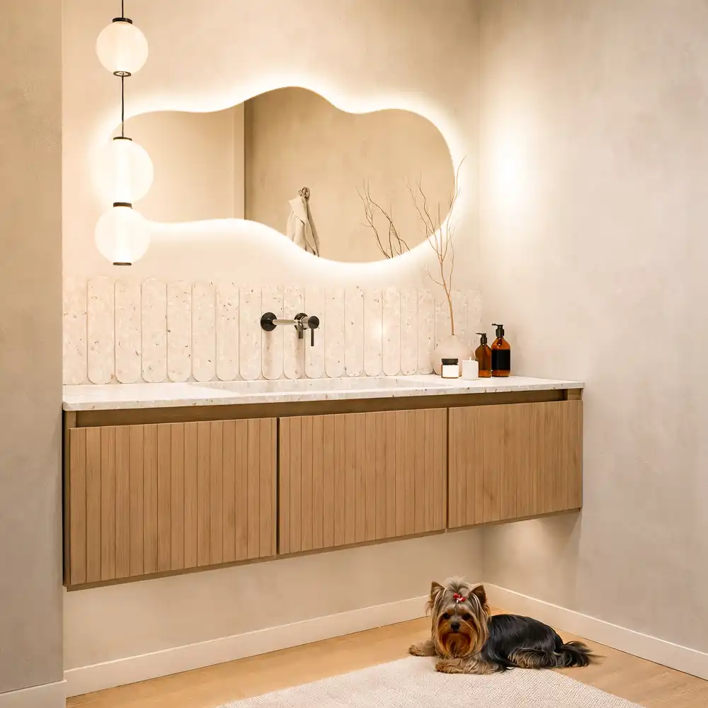 Elegant irregular shaped wall mounted LED mirror