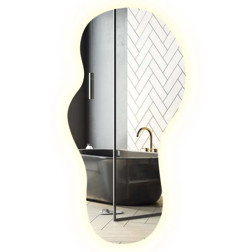 Elegant irregular shaped wall mounted LED mirror