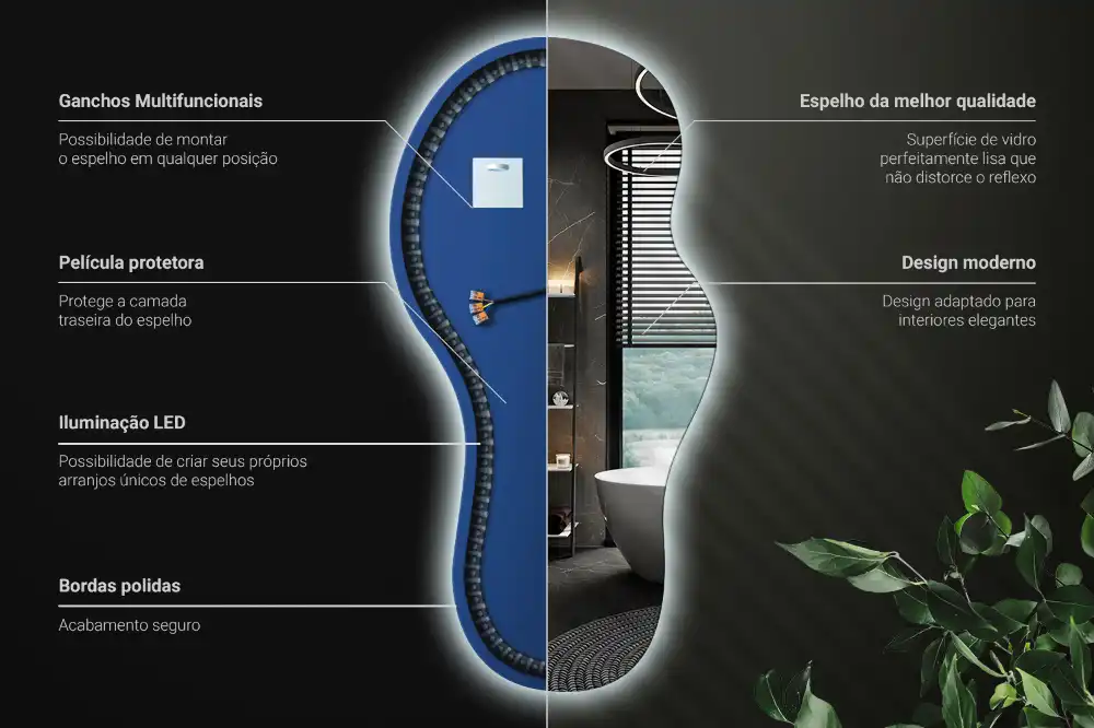 Elegant irregular shaped wall mounted LED mirror