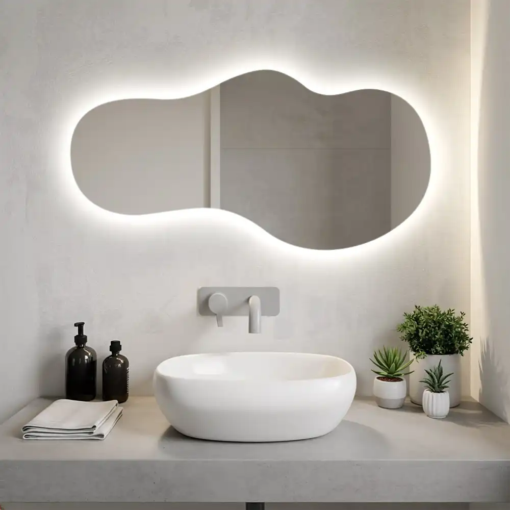 Elegant irregular shaped wall mounted LED mirror