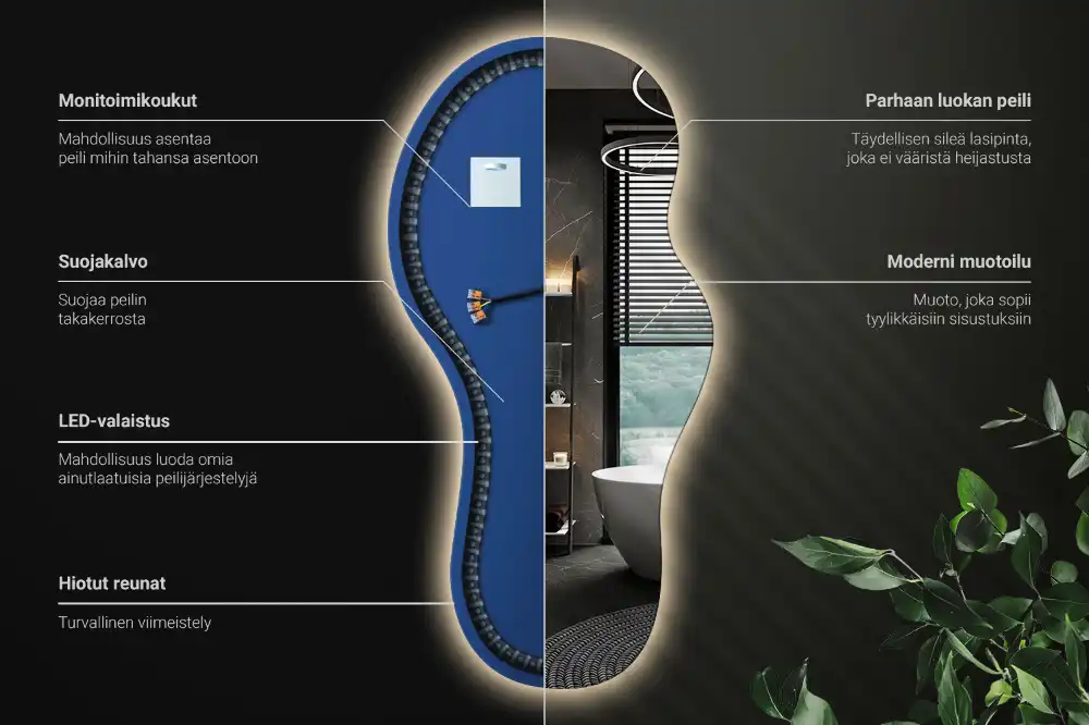 Elegant irregular shaped wall mounted LED mirror