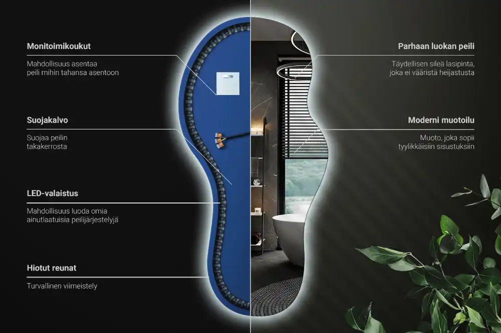 Elegant irregular shaped wall mounted LED mirror