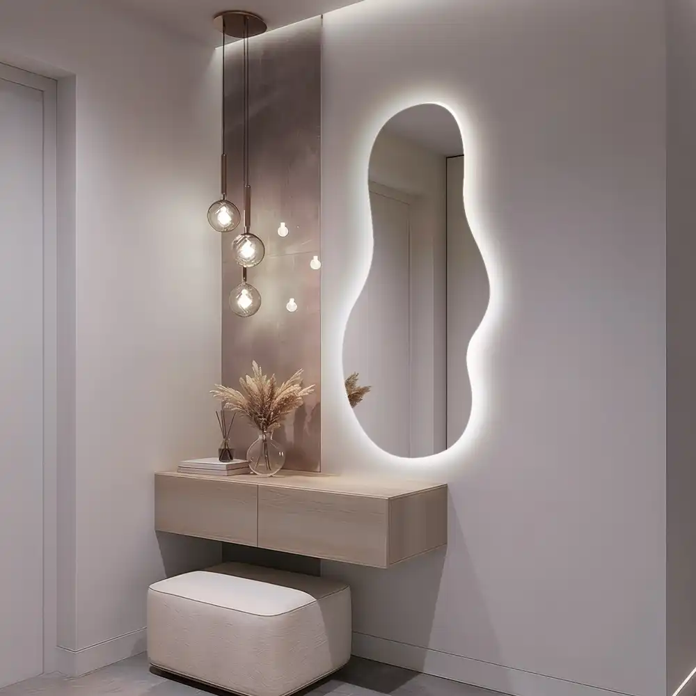 Elegant irregular shaped wall mounted LED mirror