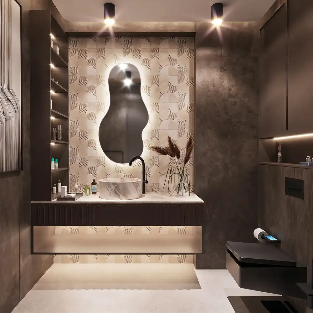 Elegant irregular shaped wall mounted LED mirror
