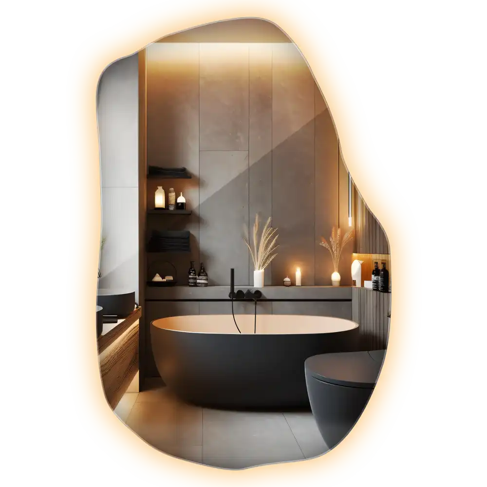 Irregular shaped lighted mirror hanging unique