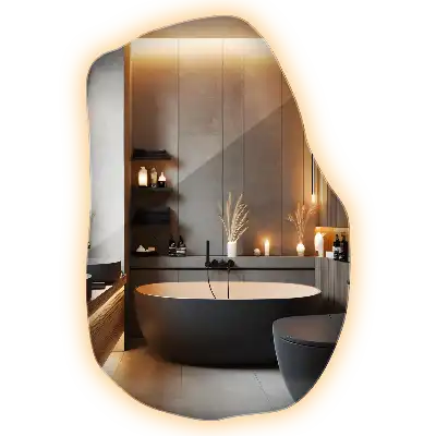 Irregular shaped lighted mirror hanging unique
