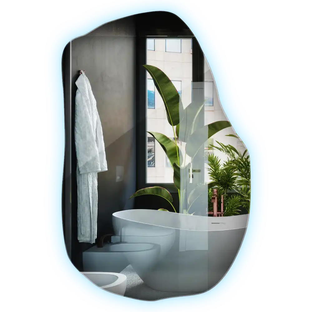 Irregular shaped lighted mirror hanging unique