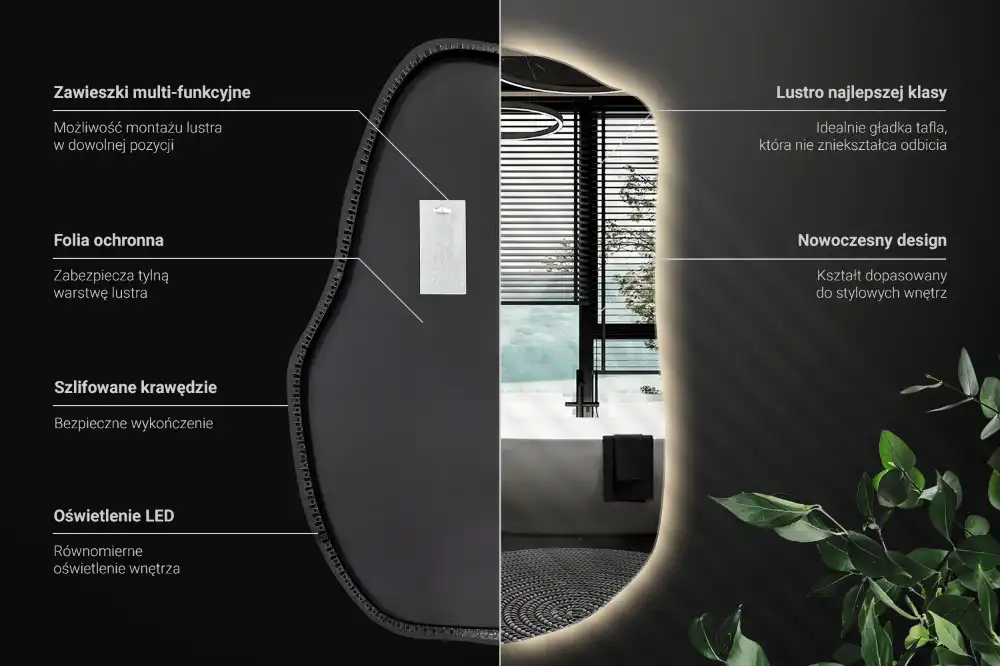 Unusual shaped led light mirror frameless modern