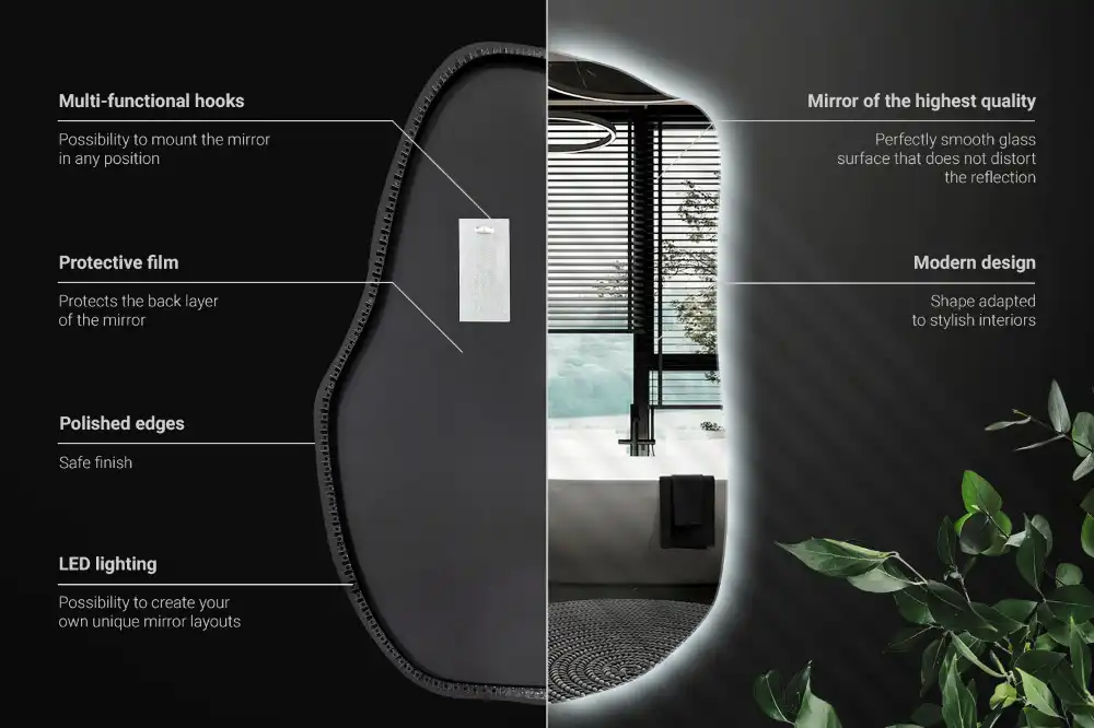 Irregular shaped lighted mirror hanging unique
