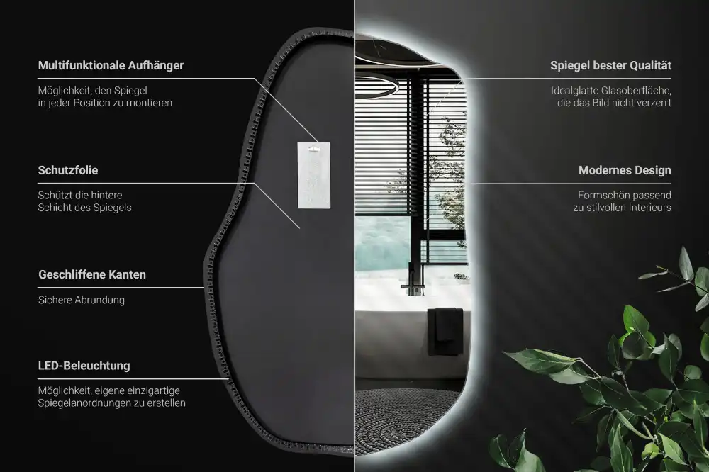 Irregular shaped lighted mirror hanging unique