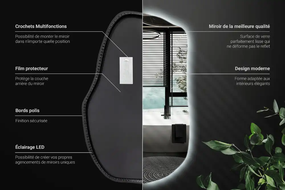 Irregular shaped lighted mirror hanging unique