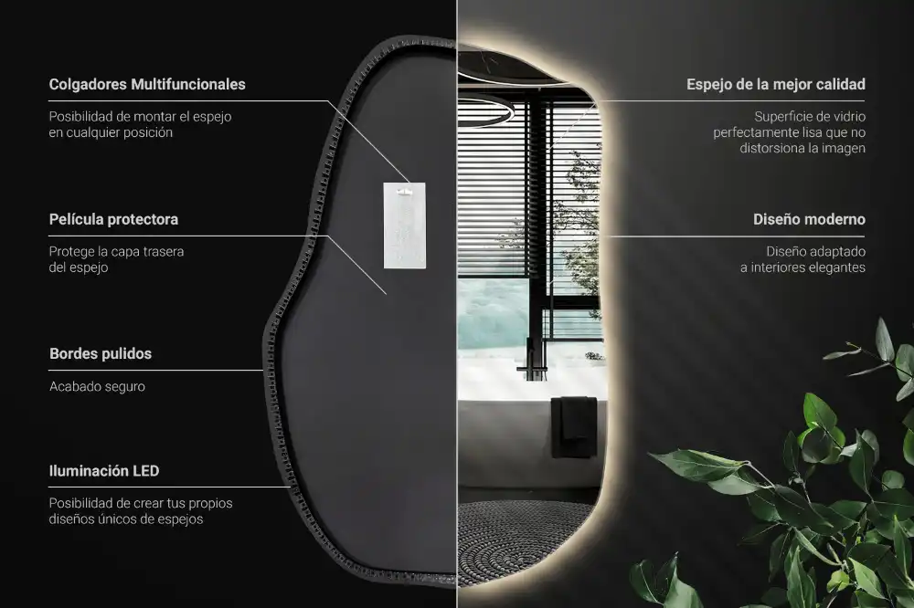 Irregular shaped lighted mirror hanging unique