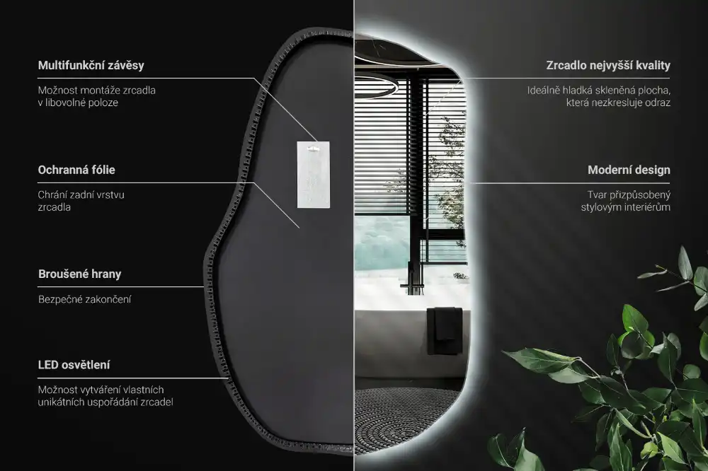 Irregular shaped lighted mirror hanging unique
