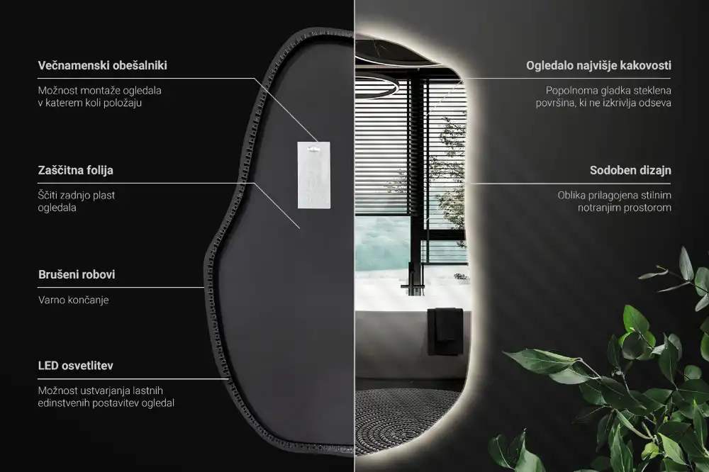 Irregular shaped lighted mirror hanging unique