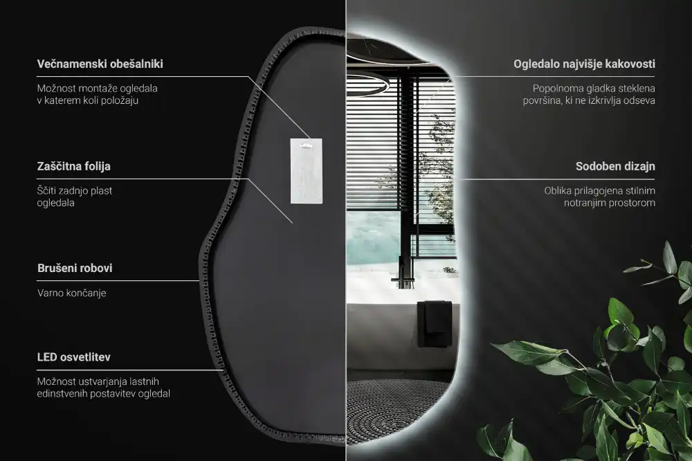 Irregular shaped lighted mirror hanging unique