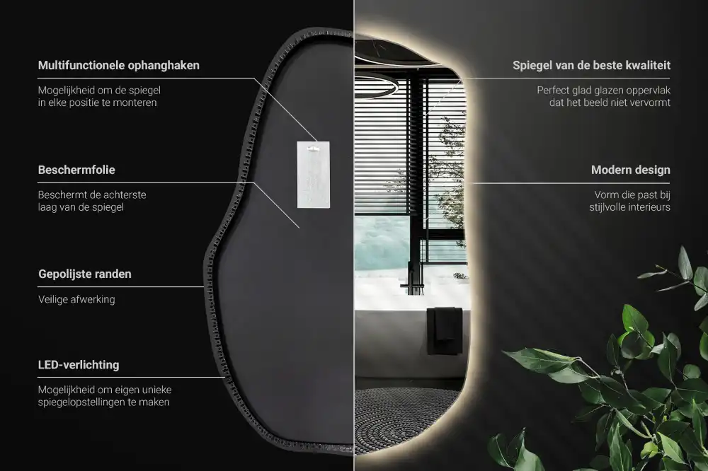 Irregular shaped lighted mirror hanging unique