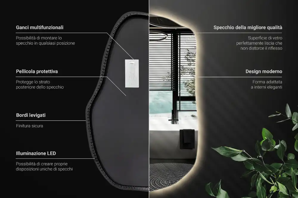 Irregular shaped lighted mirror hanging unique