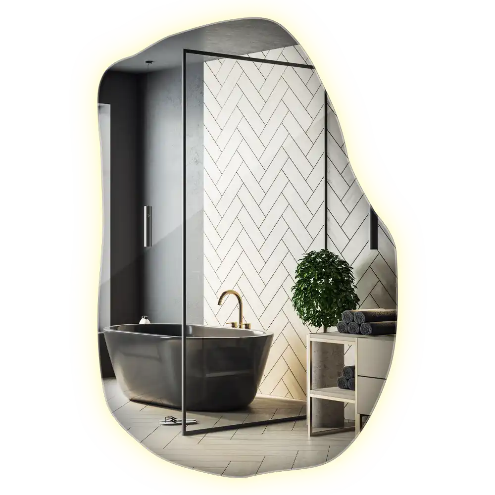 Irregular shaped lighted mirror hanging unique