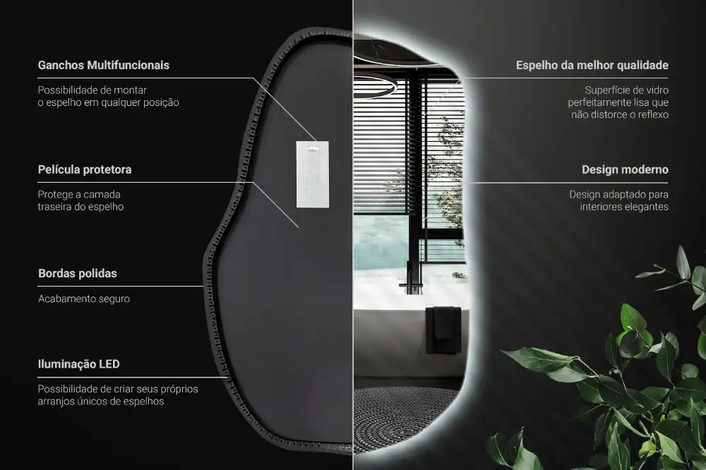 Irregular shaped lighted mirror hanging unique
