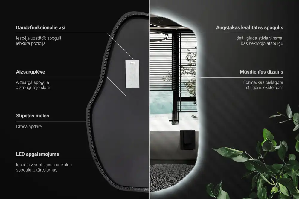 Unusual shaped led light mirror frameless modern