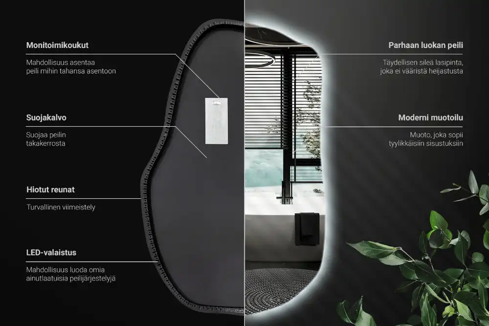 Irregular shaped lighted mirror hanging unique