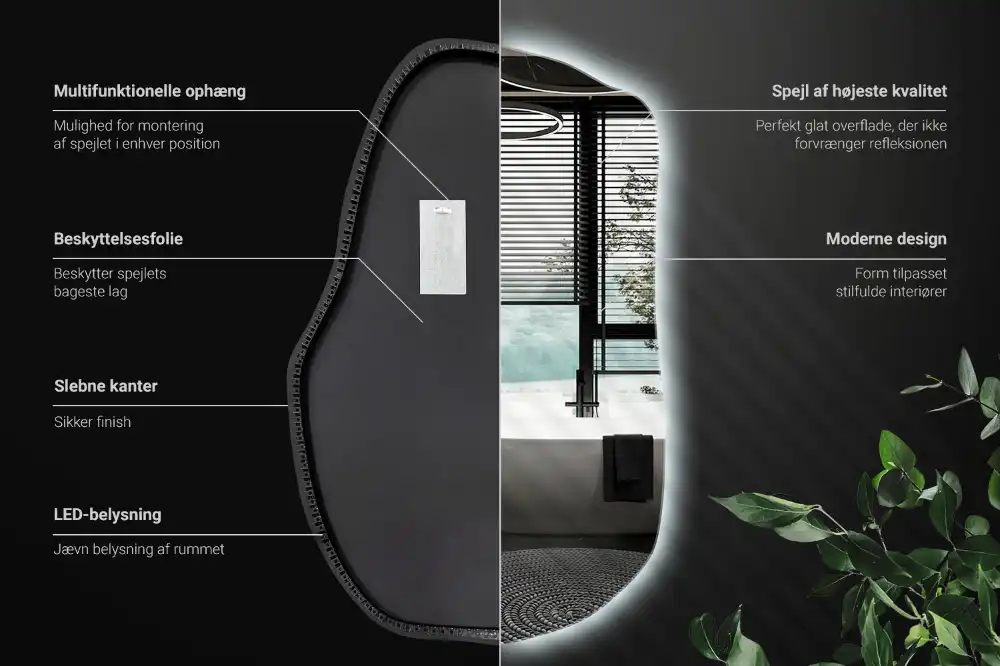 Irregular shaped lighted mirror hanging unique