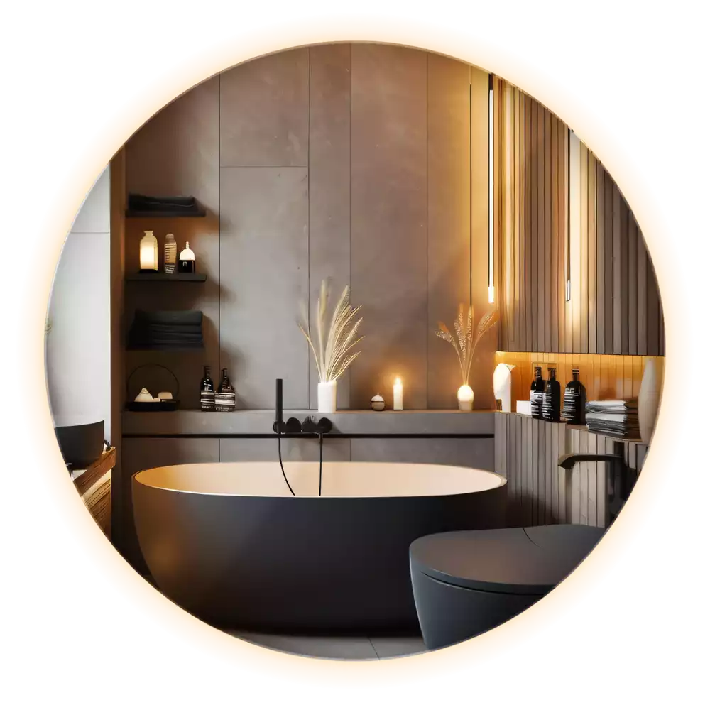 Round mirror modern with LED light