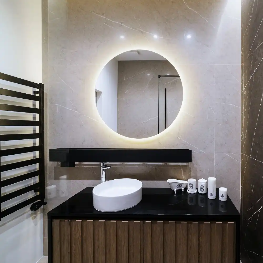 Round mirror modern with LED light